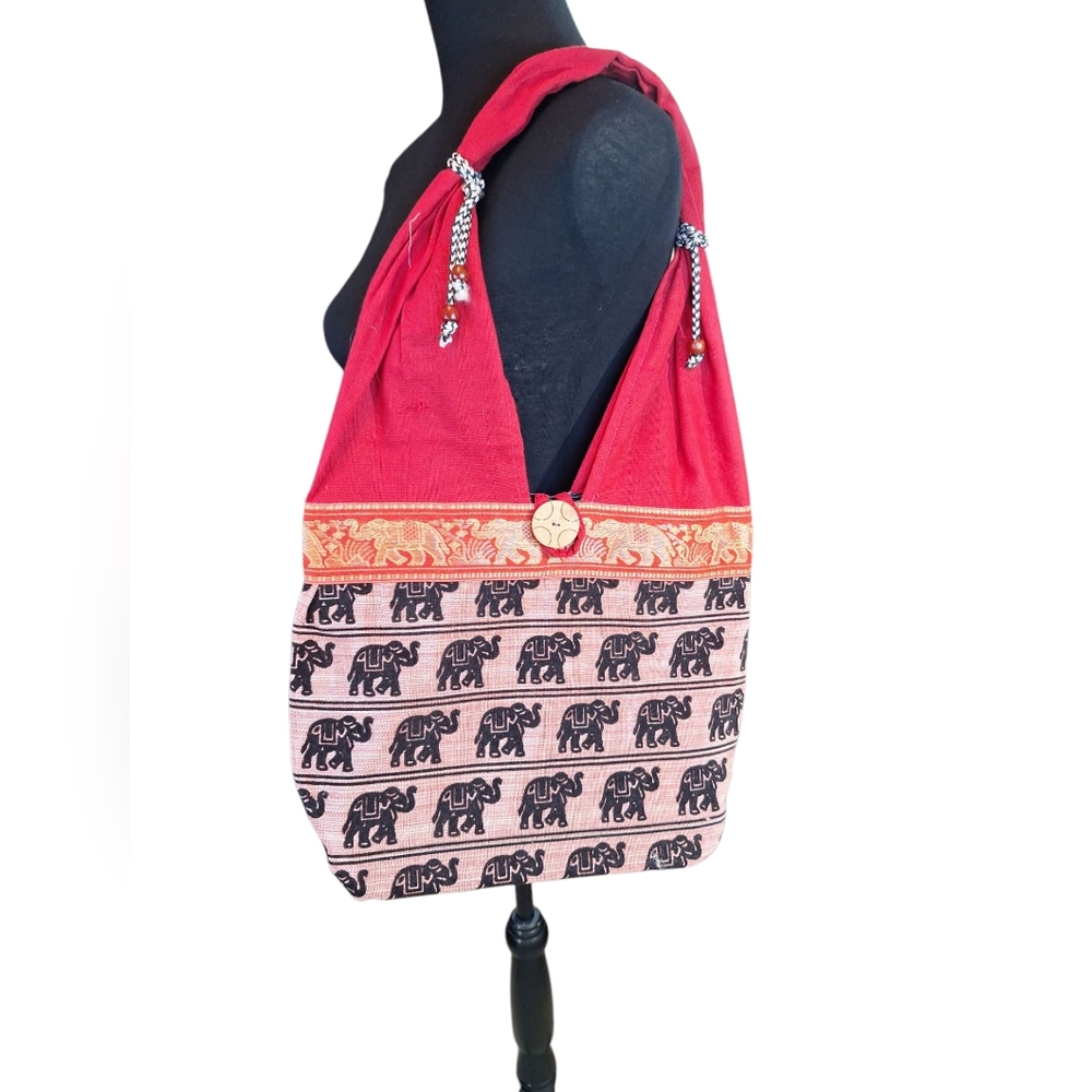 Jhola Red Elephant Print Shoulder Bag